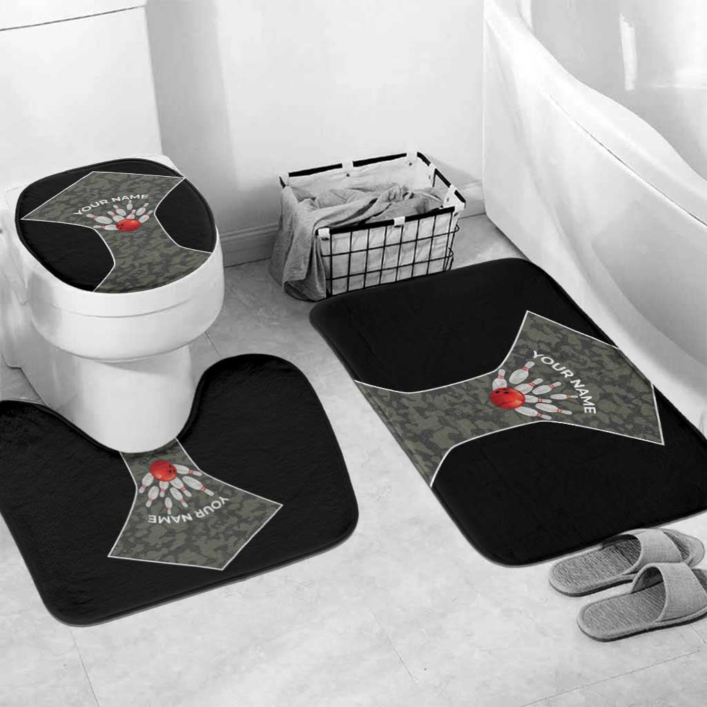 Custom Camouflage Bowling Bathroom Set with Red Strike Ball Graphic - Wonder Print Shop