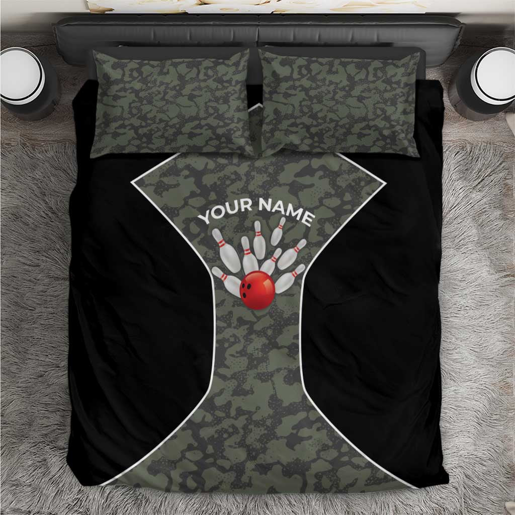 Custom Camouflage Bowling Bedding Set with Red Strike Ball Graphic - Wonder Print Shop