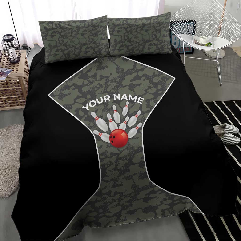 Custom Camouflage Bowling Bedding Set with Red Strike Ball Graphic - Wonder Print Shop