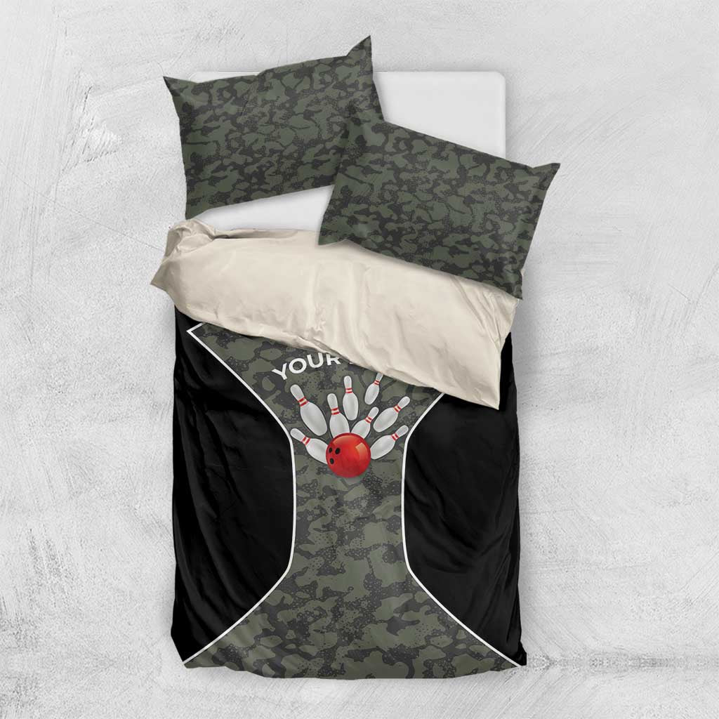 Custom Camouflage Bowling Bedding Set with Red Strike Ball Graphic - Wonder Print Shop