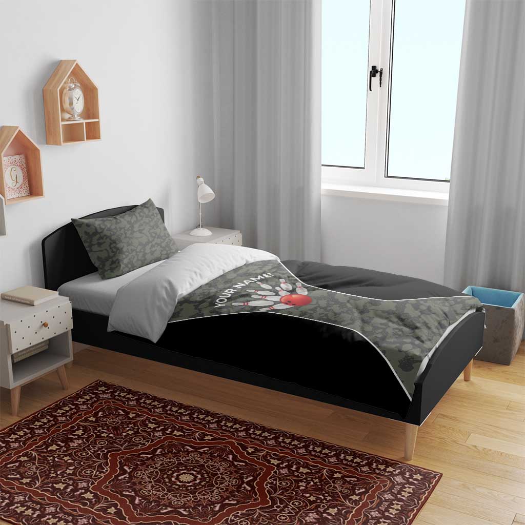 Custom Camouflage Bowling Bedding Set with Red Strike Ball Graphic - Wonder Print Shop