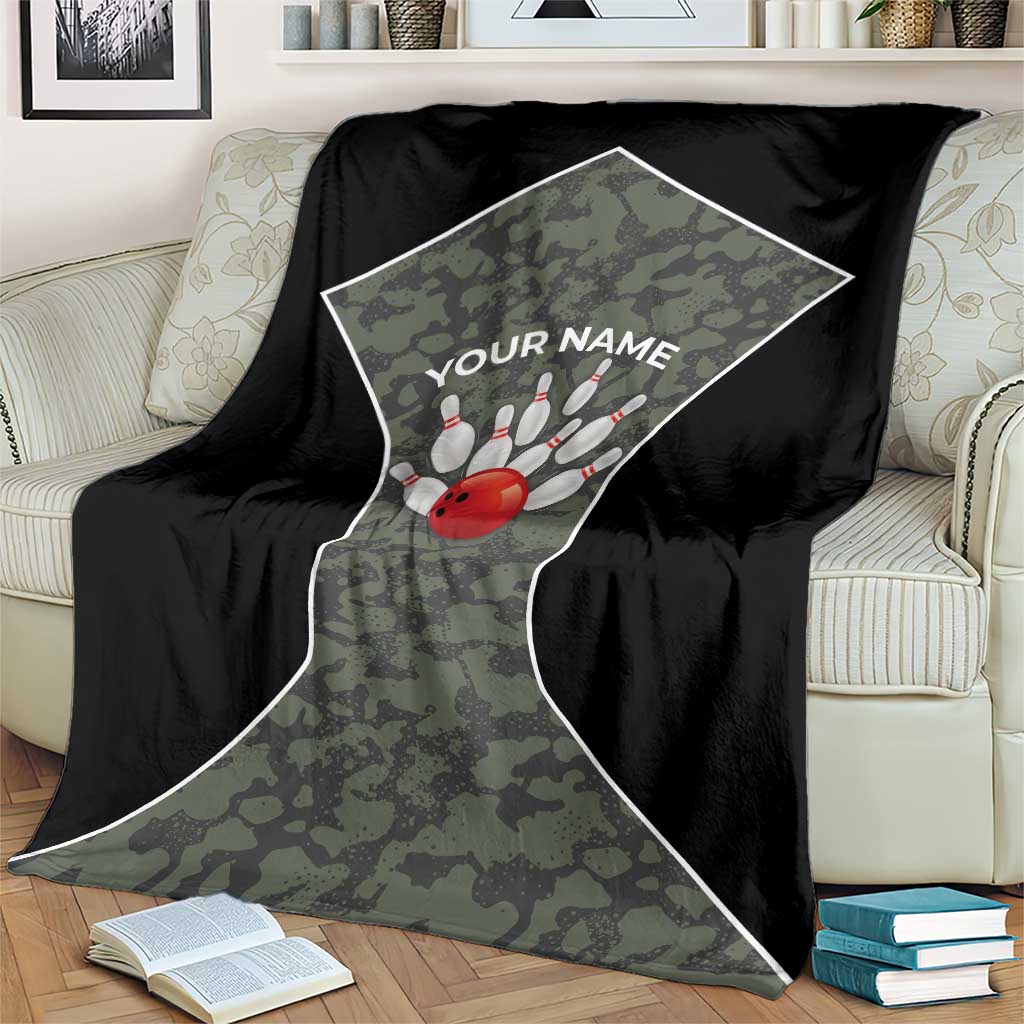 Custom Camouflage Bowling Blanket with Red Strike Ball Graphic - Wonder Print Shop