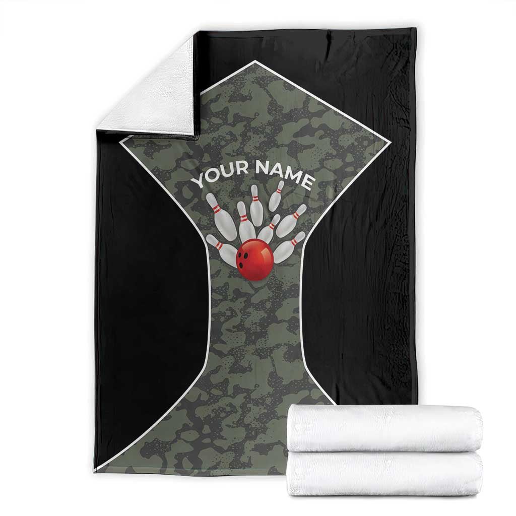 Custom Camouflage Bowling Blanket with Red Strike Ball Graphic - Wonder Print Shop