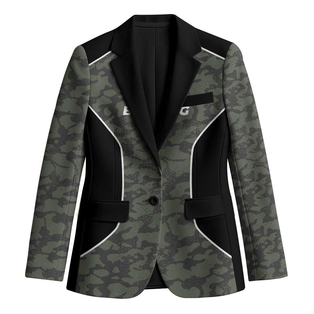 Custom Camouflage Bowling Blazer with Red Strike Ball Graphic - Wonder Print Shop