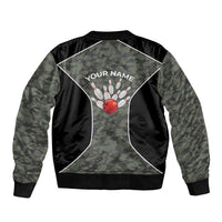 Custom Camouflage Bowling Bomber Jacket with Red Strike Ball Graphic - Wonder Print Shop