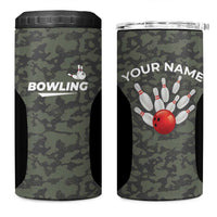 Custom Camouflage Bowling 4 in 1 Can Cooler Tumbler with Red Strike Ball Graphic - Wonder Print Shop