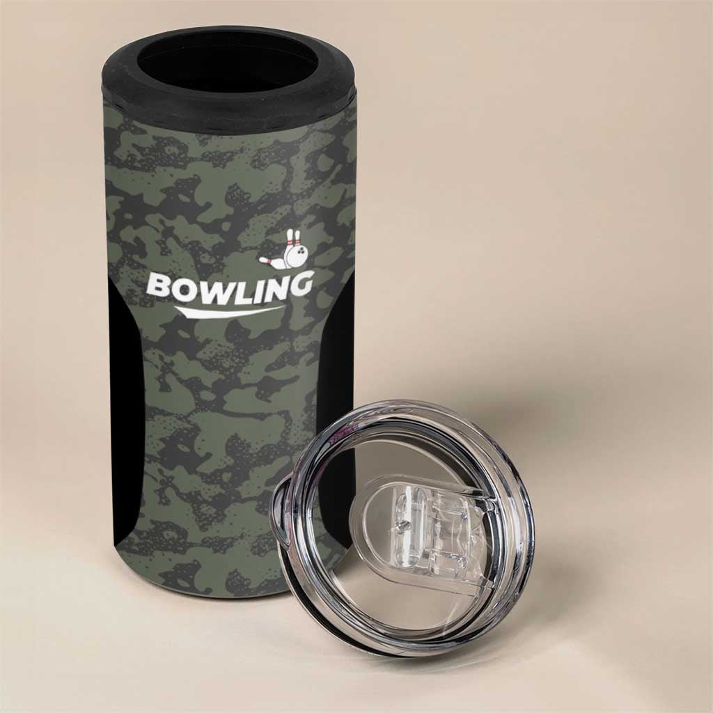 Custom Camouflage Bowling 4 in 1 Can Cooler Tumbler with Red Strike Ball Graphic - Wonder Print Shop