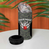 Custom Camouflage Bowling 4 in 1 Can Cooler Tumbler with Red Strike Ball Graphic - Wonder Print Shop