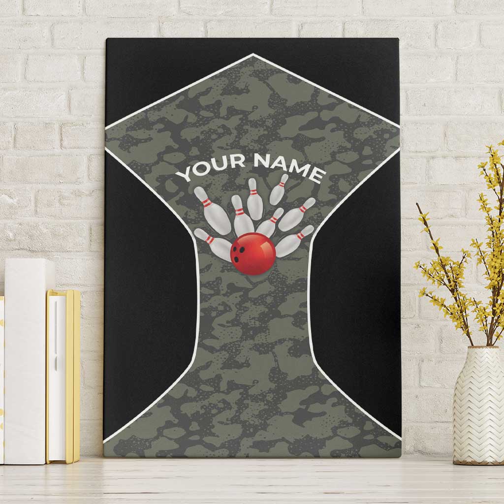 Custom Camouflage Bowling Canvas Wall Art with Red Strike Ball Graphic - Wonder Print Shop