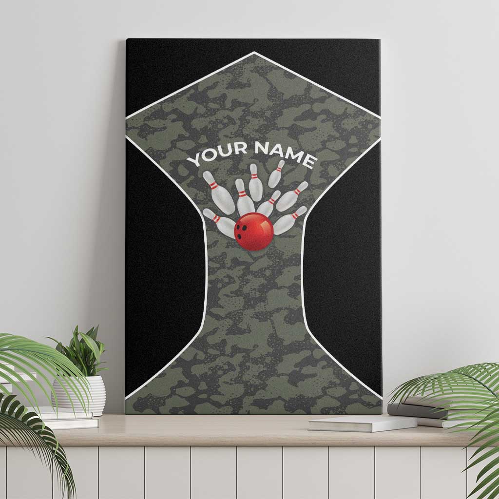 Custom Camouflage Bowling Canvas Wall Art with Red Strike Ball Graphic - Wonder Print Shop