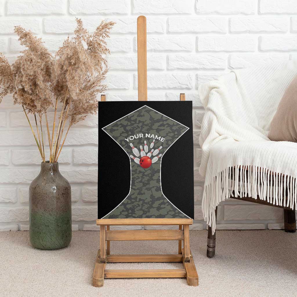 Custom Camouflage Bowling Canvas Wall Art with Red Strike Ball Graphic - Wonder Print Shop