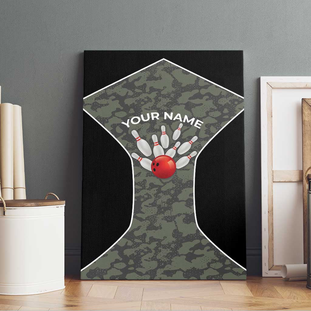 Custom Camouflage Bowling Canvas Wall Art with Red Strike Ball Graphic - Wonder Print Shop