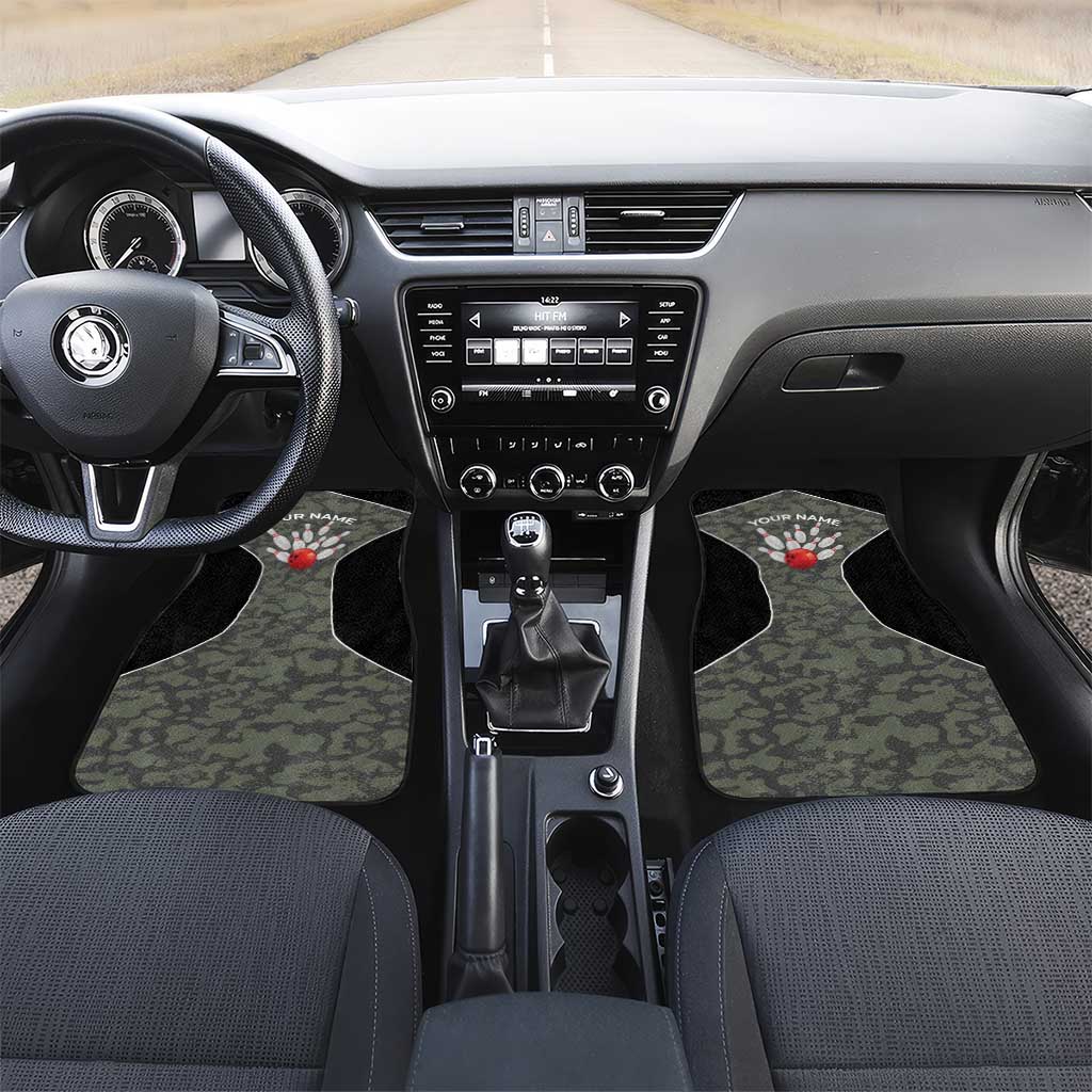 Custom Camouflage Bowling Car Mats with Red Strike Ball Graphic - Wonder Print Shop