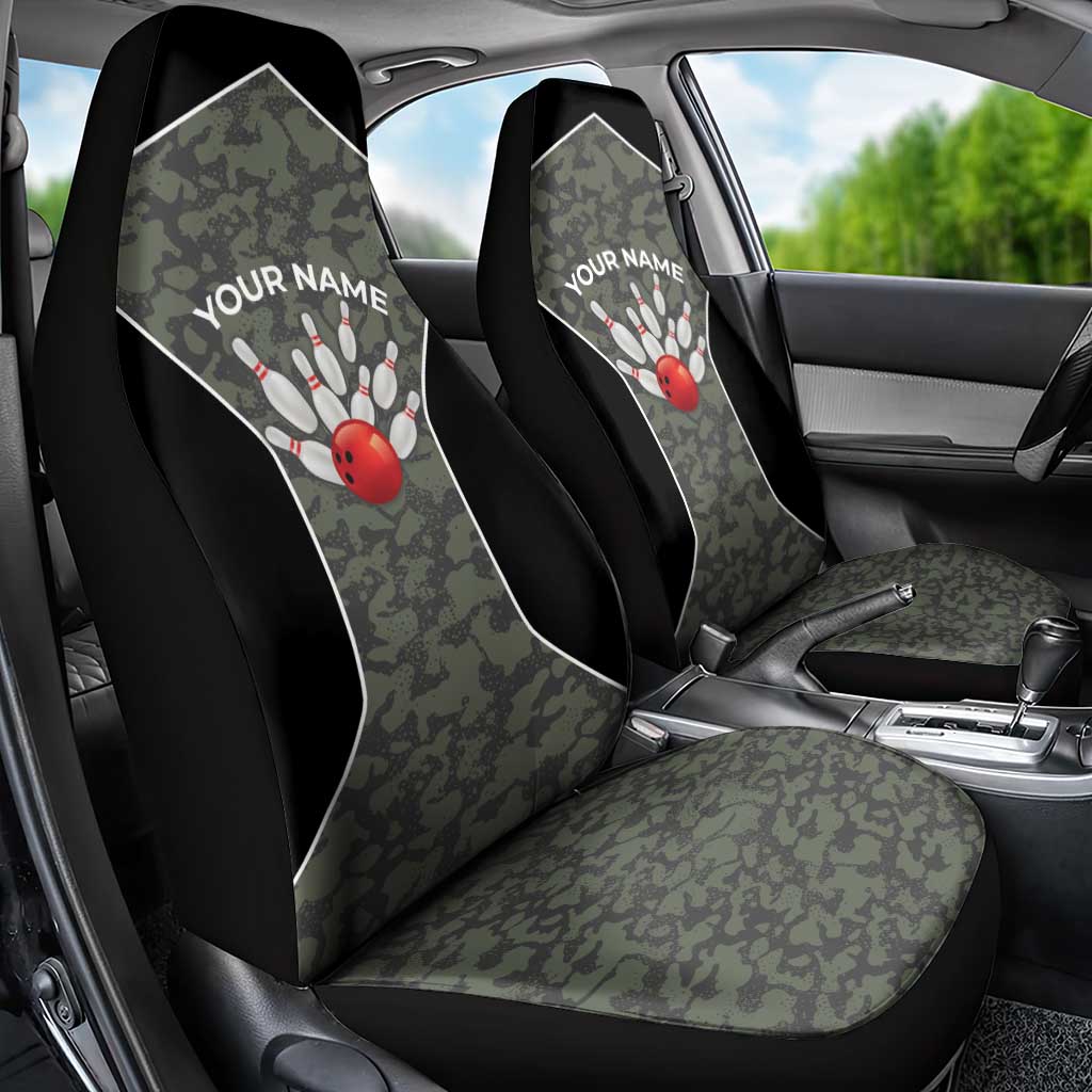 Custom Camouflage Bowling Car Seat Cover with Red Strike Ball Graphic - Wonder Print Shop