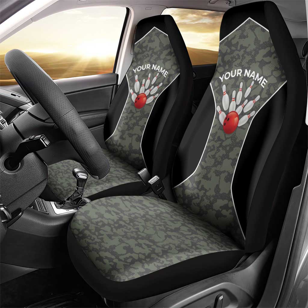 Custom Camouflage Bowling Car Seat Cover with Red Strike Ball Graphic - Wonder Print Shop