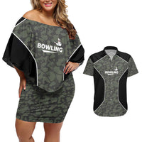 Custom Camouflage Bowling Couples Matching Off Shoulder Short Dress and Hawaiian Shirt with Red Strike Ball Graphic - Wonder Print Shop