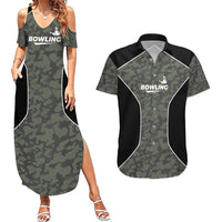 Custom Camouflage Bowling Couples Matching Summer Maxi Dress and Hawaiian Shirt with Red Strike Ball Graphic - Wonder Print Shop