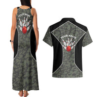 Custom Camouflage Bowling Couples Matching Tank Maxi Dress and Hawaiian Shirt with Red Strike Ball Graphic - Wonder Print Shop