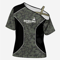 Custom Camouflage Bowling Cross Shoulder Shirt with Red Strike Ball Graphic - Wonder Print Shop