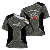Custom Camouflage Bowling Cross Shoulder Shirt with Red Strike Ball Graphic - Wonder Print Shop
