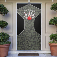 Custom Camouflage Bowling Door Cover with Red Strike Ball Graphic - Wonder Print Shop