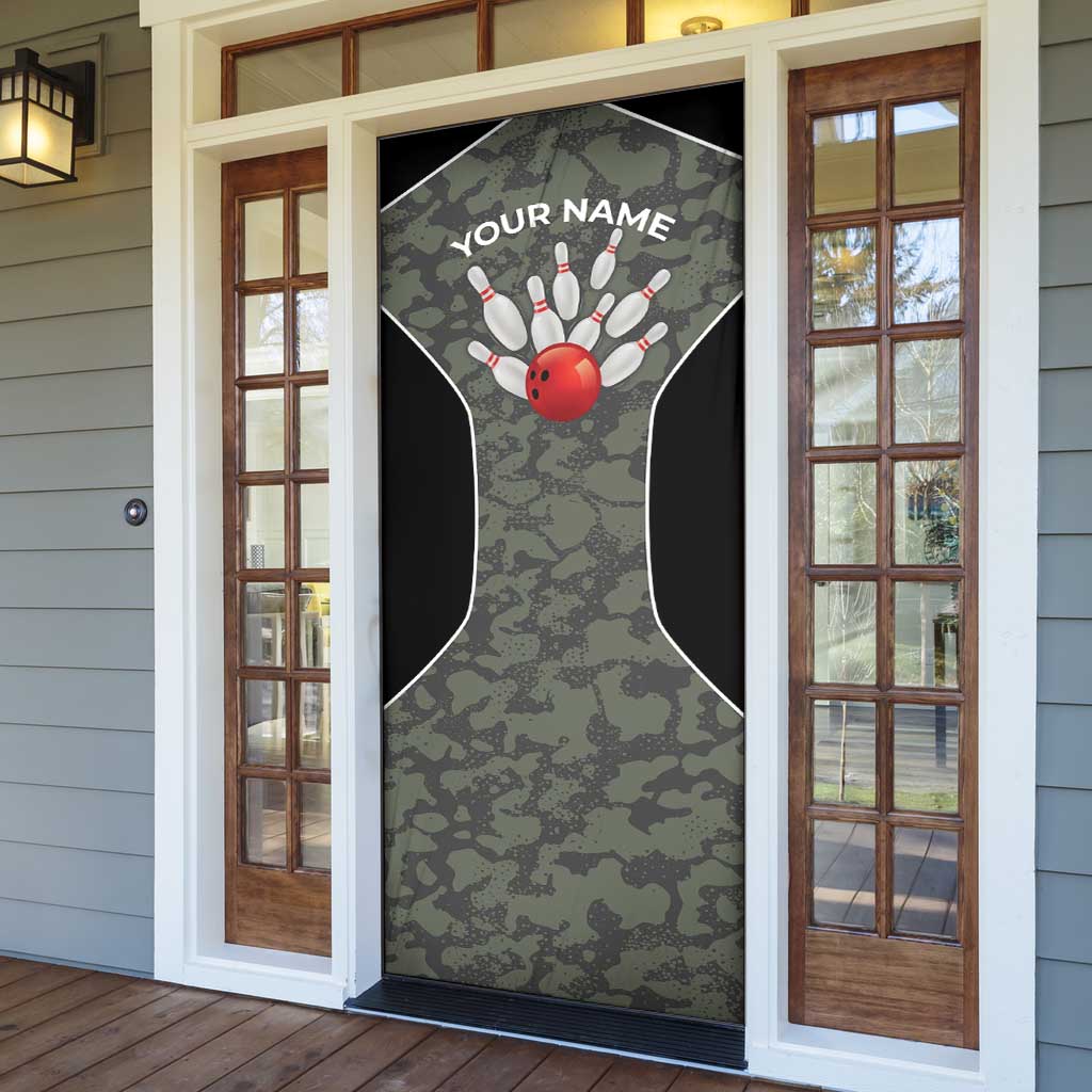 Custom Camouflage Bowling Door Cover with Red Strike Ball Graphic - Wonder Print Shop