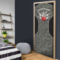 Custom Camouflage Bowling Door Cover with Red Strike Ball Graphic - Wonder Print Shop