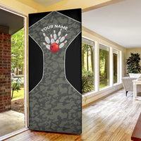 Custom Camouflage Bowling Door Cover with Red Strike Ball Graphic - Wonder Print Shop