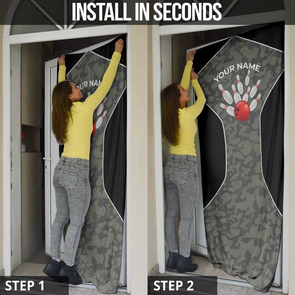 Custom Camouflage Bowling Door Cover with Red Strike Ball Graphic - Wonder Print Shop