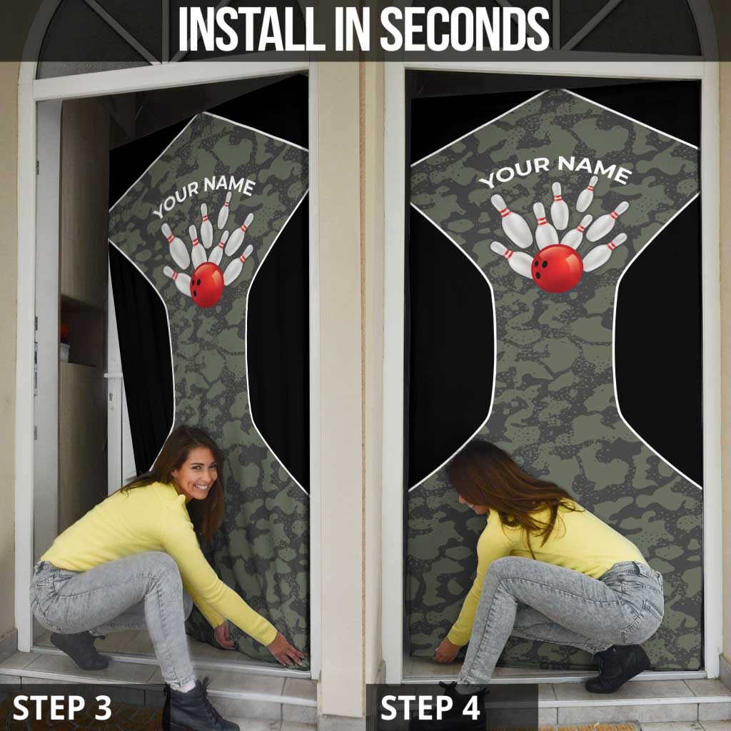 Custom Camouflage Bowling Door Cover with Red Strike Ball Graphic - Wonder Print Shop