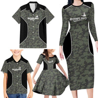 Custom Camouflage Bowling Family Matching Long Sleeve Bodycon Dress and Hawaiian Shirt with Red Strike Ball Graphic - Wonder Print Shop