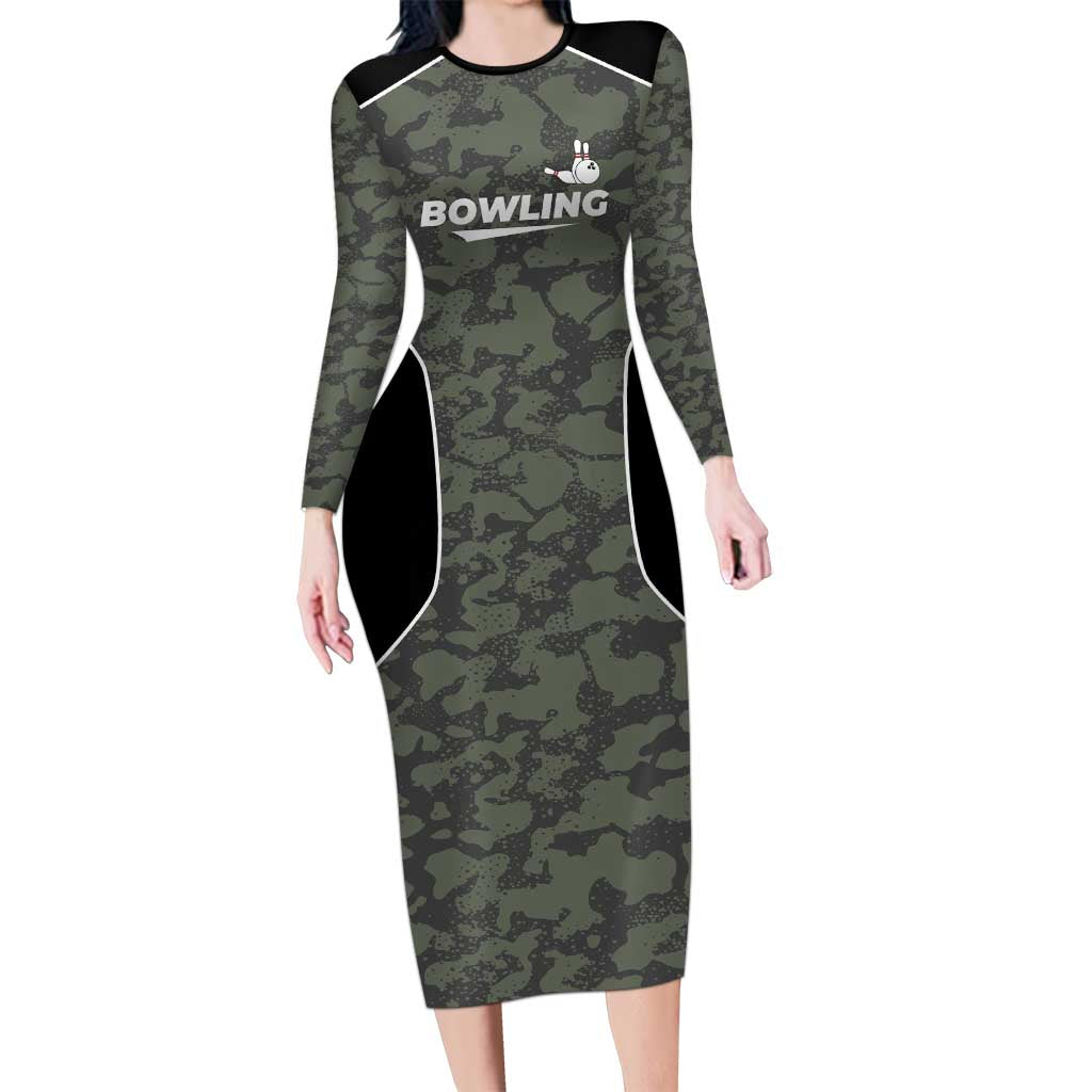 Custom Camouflage Bowling Family Matching Long Sleeve Bodycon Dress and Hawaiian Shirt with Red Strike Ball Graphic - Wonder Print Shop
