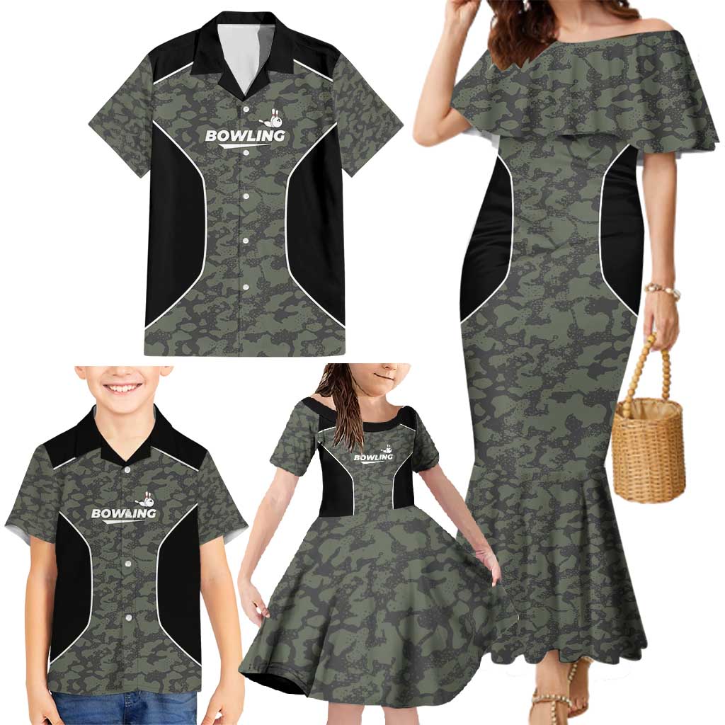 Custom Camouflage Bowling Family Matching Mermaid Dress and Hawaiian Shirt with Red Strike Ball Graphic - Wonder Print Shop