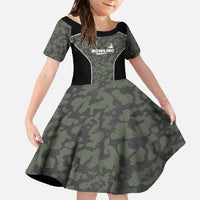 Custom Camouflage Bowling Family Matching Off The Shoulder Long Sleeve Dress and Hawaiian Shirt with Red Strike Ball Graphic - Wonder Print Shop