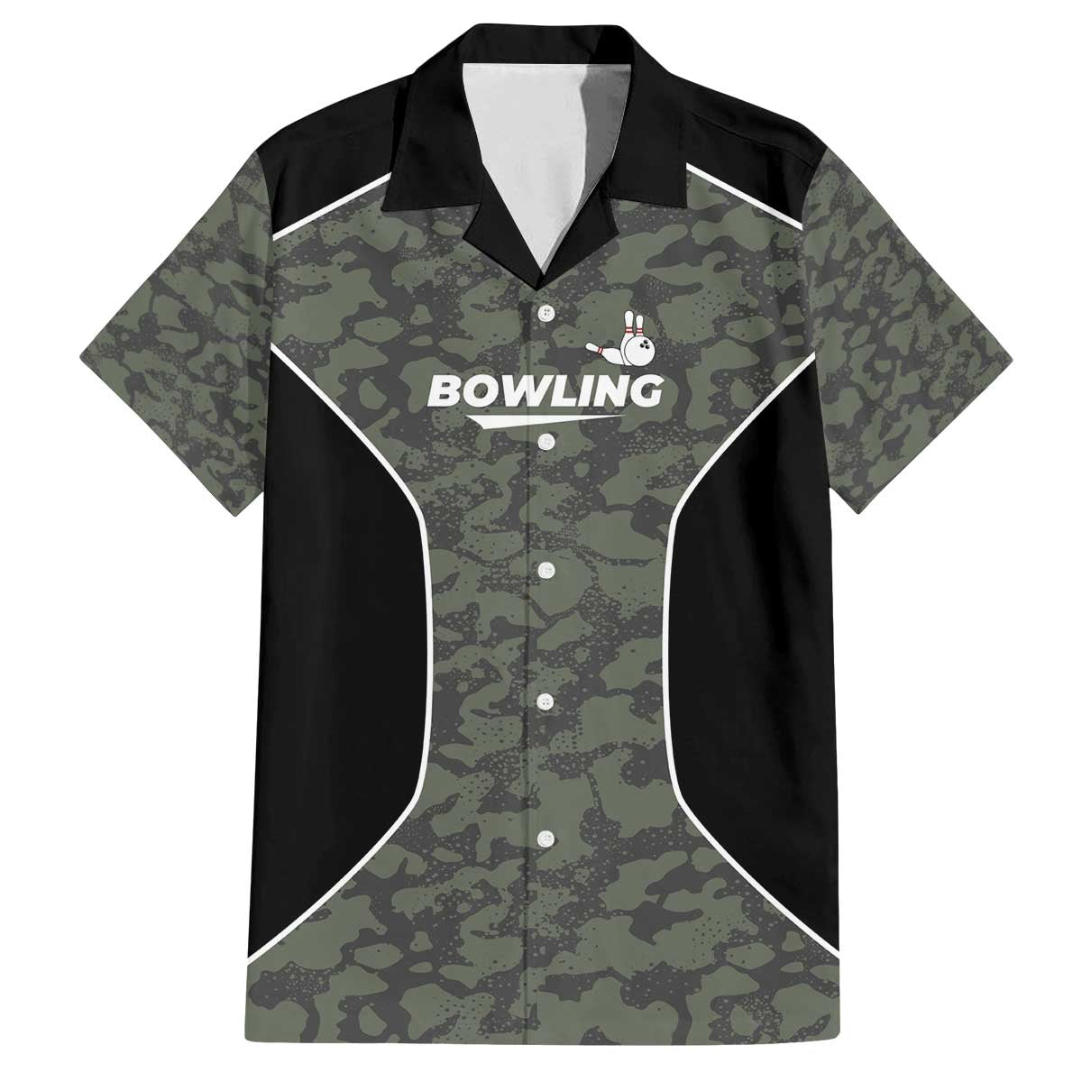 Custom Camouflage Bowling Family Matching Off The Shoulder Long Sleeve Dress and Hawaiian Shirt with Red Strike Ball Graphic - Wonder Print Shop