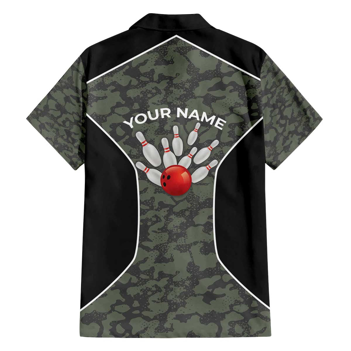 Custom Camouflage Bowling Family Matching Off The Shoulder Long Sleeve Dress and Hawaiian Shirt with Red Strike Ball Graphic - Wonder Print Shop