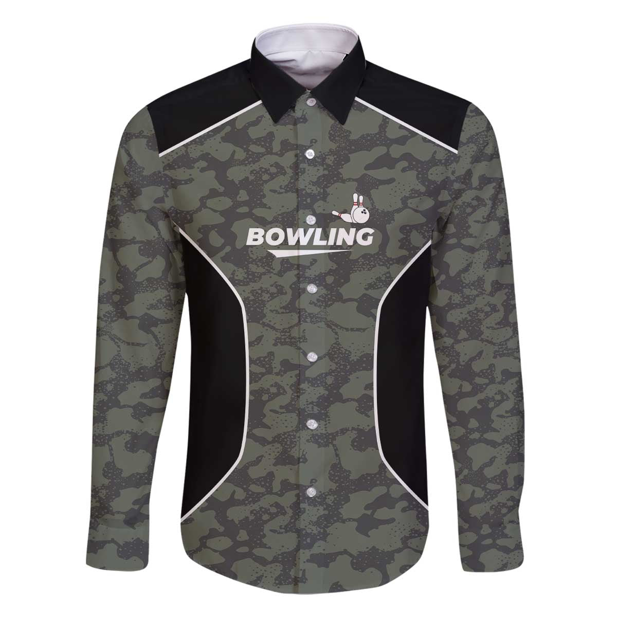 Custom Camouflage Bowling Family Matching Off The Shoulder Long Sleeve Dress and Hawaiian Shirt with Red Strike Ball Graphic - Wonder Print Shop