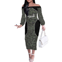 Custom Camouflage Bowling Family Matching Off The Shoulder Long Sleeve Dress and Hawaiian Shirt with Red Strike Ball Graphic - Wonder Print Shop