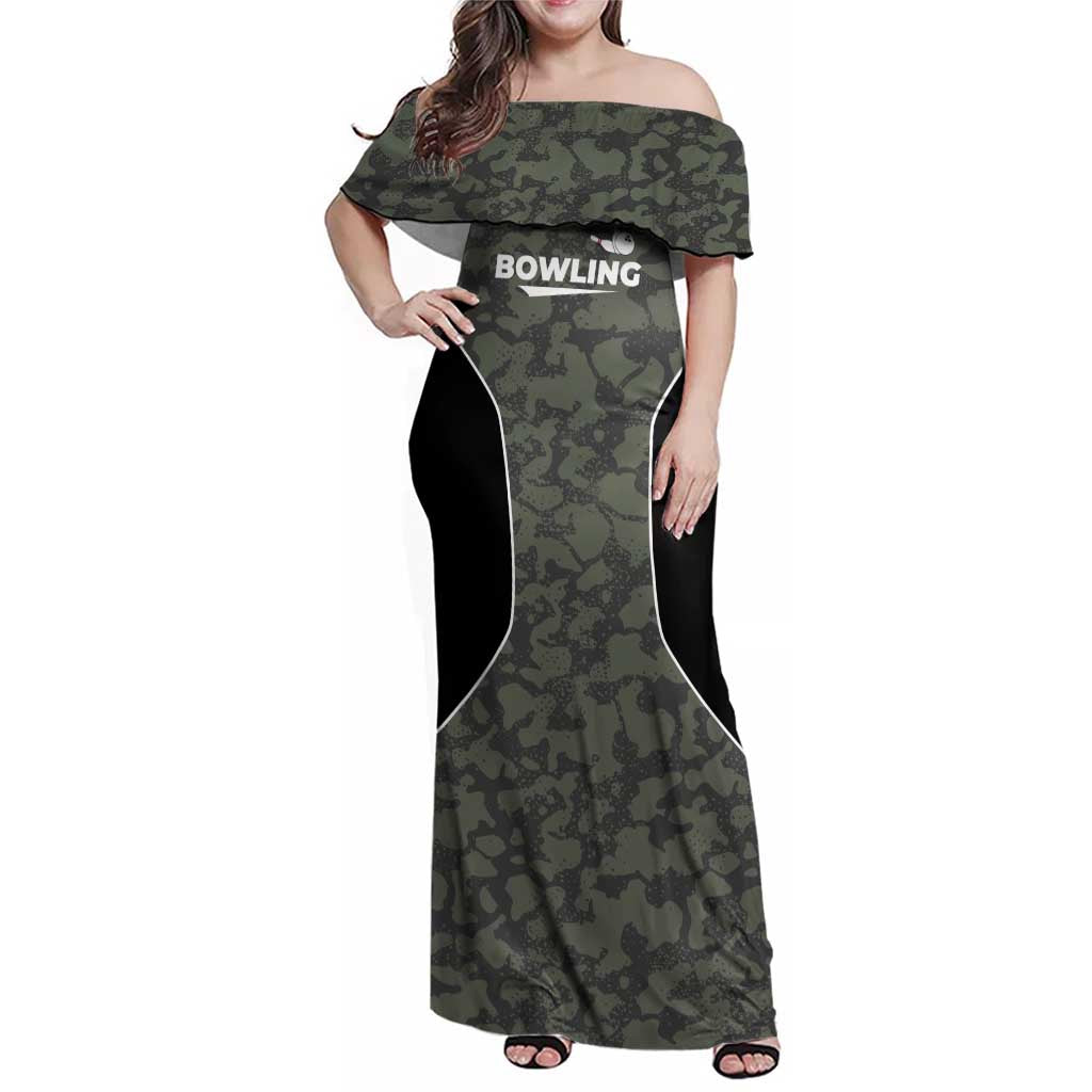 Custom Camouflage Bowling Family Matching Off Shoulder Maxi Dress and Hawaiian Shirt with Red Strike Ball Graphic - Wonder Print Shop