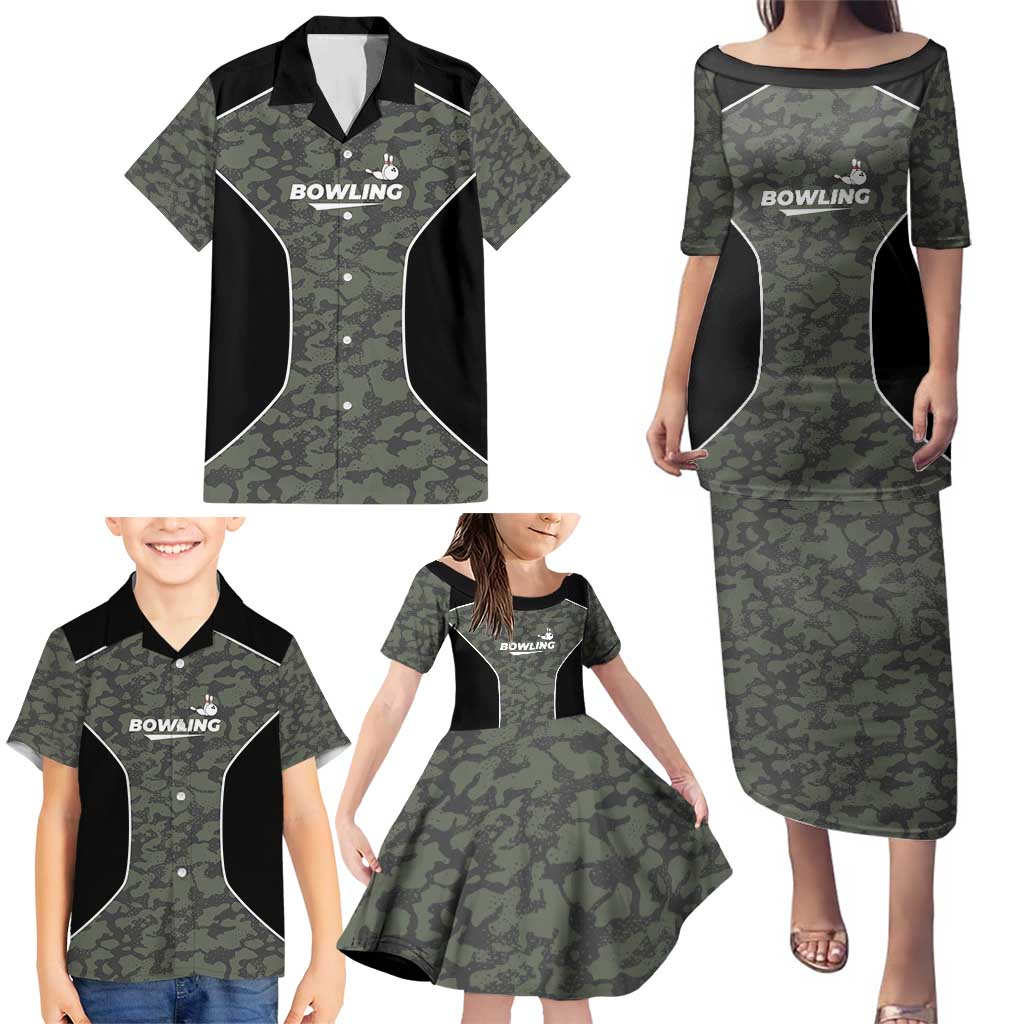 Custom Camouflage Bowling Family Matching Puletasi and Hawaiian Shirt with Red Strike Ball Graphic - Wonder Print Shop