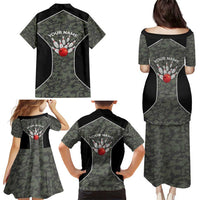 Custom Camouflage Bowling Family Matching Puletasi and Hawaiian Shirt with Red Strike Ball Graphic - Wonder Print Shop