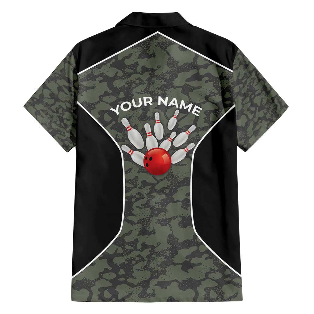 Custom Camouflage Bowling Family Matching Puletasi and Hawaiian Shirt with Red Strike Ball Graphic - Wonder Print Shop