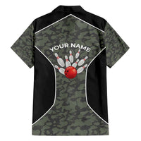 Custom Camouflage Bowling Family Matching Puletasi and Hawaiian Shirt with Red Strike Ball Graphic - Wonder Print Shop
