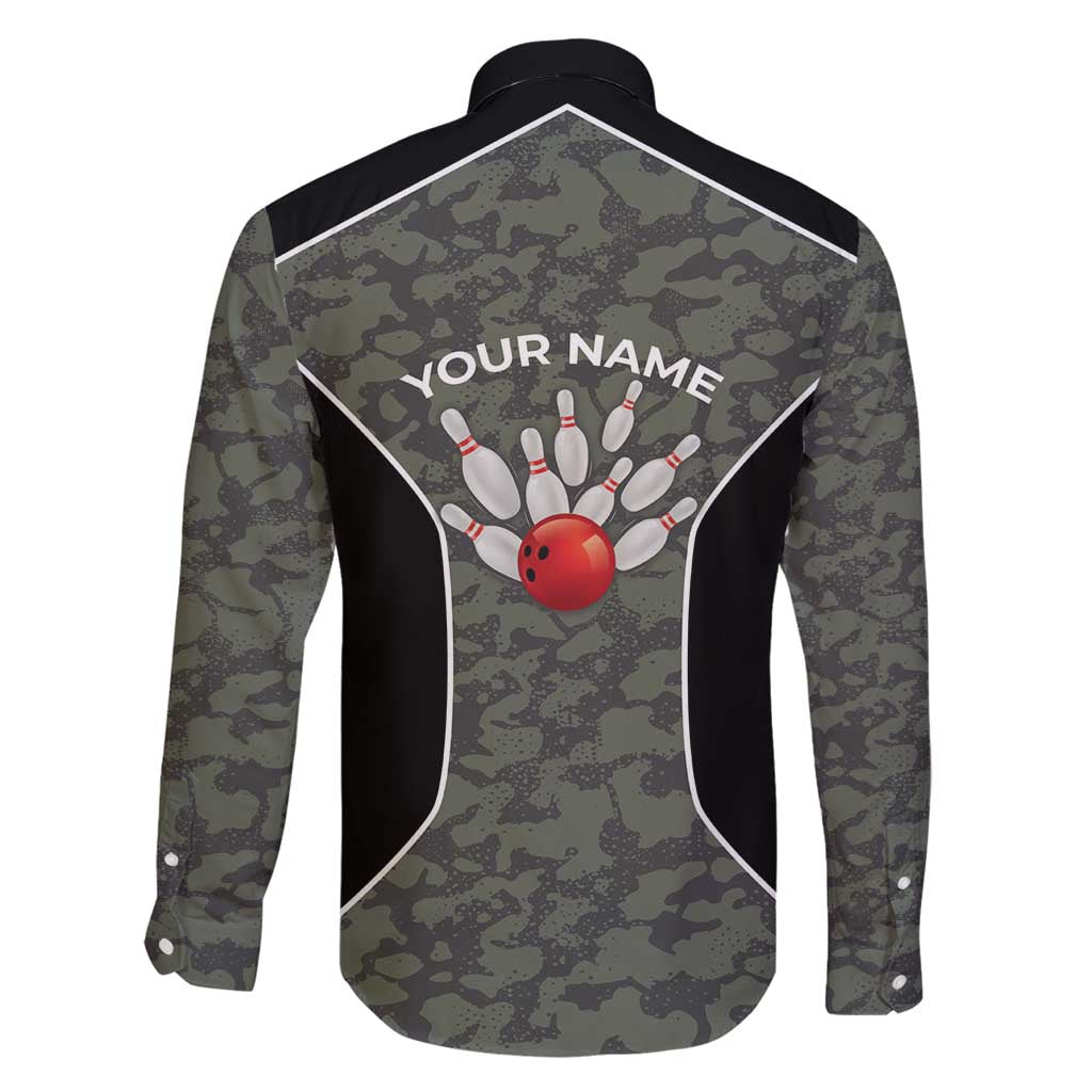 Custom Camouflage Bowling Family Matching Puletasi and Hawaiian Shirt with Red Strike Ball Graphic - Wonder Print Shop