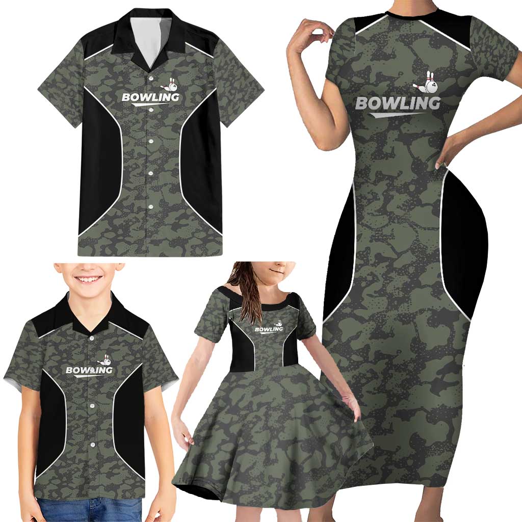 Custom Camouflage Bowling Family Matching Short Sleeve Bodycon Dress and Hawaiian Shirt with Red Strike Ball Graphic - Wonder Print Shop