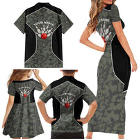 Custom Camouflage Bowling Family Matching Short Sleeve Bodycon Dress and Hawaiian Shirt with Red Strike Ball Graphic - Wonder Print Shop