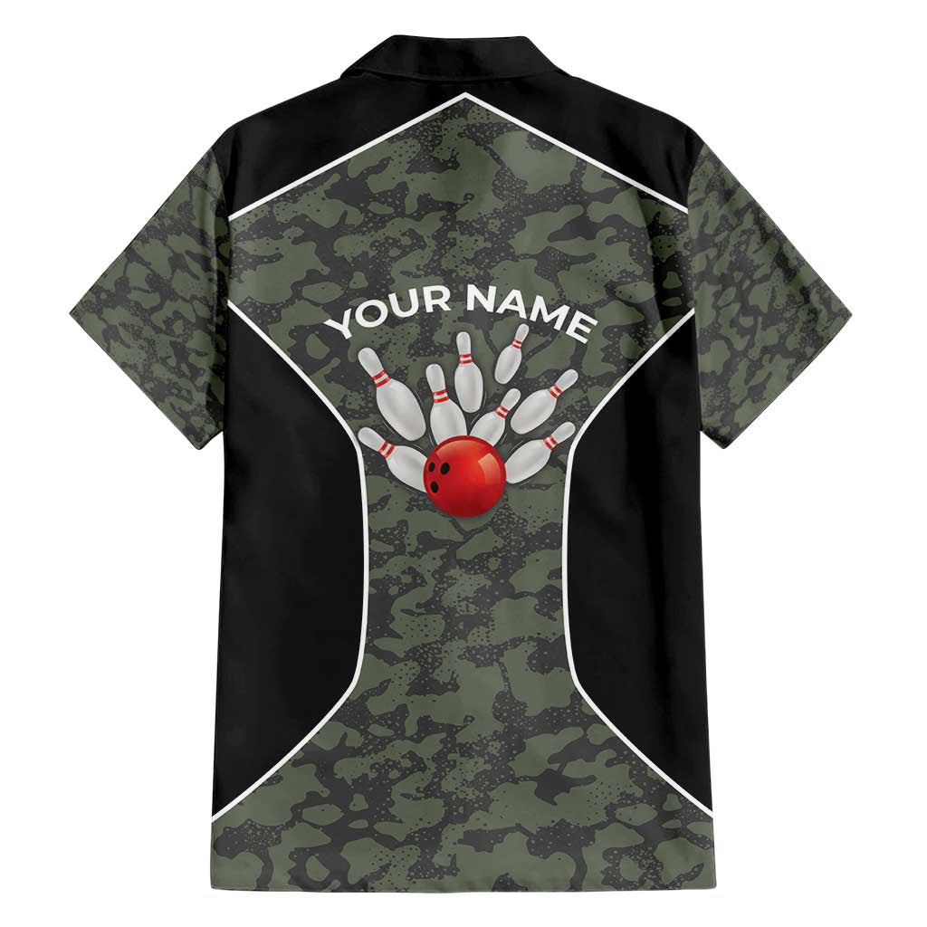 Custom Camouflage Bowling Family Matching Short Sleeve Bodycon Dress and Hawaiian Shirt with Red Strike Ball Graphic - Wonder Print Shop