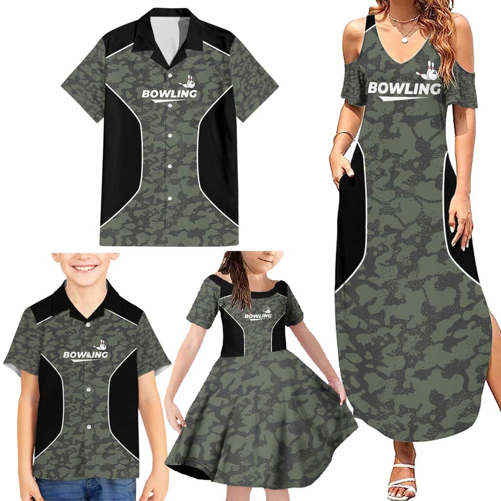 Custom Camouflage Bowling Family Matching Summer Maxi Dress and Hawaiian Shirt with Red Strike Ball Graphic - Wonder Print Shop
