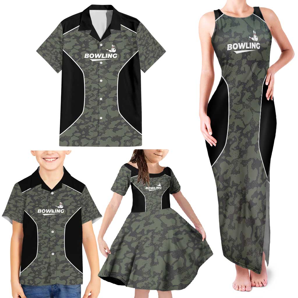 Custom Camouflage Bowling Family Matching Tank Maxi Dress and Hawaiian Shirt with Red Strike Ball Graphic - Wonder Print Shop