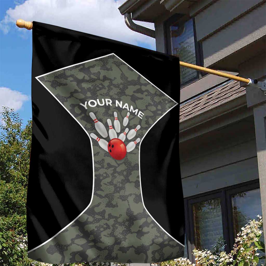 Custom Camouflage Bowling Garden Flag with Red Strike Ball Graphic - Wonder Print Shop
